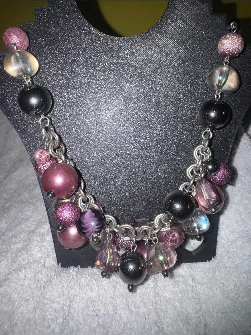 Chico's Purple, Clear, Black & Gun Metal Beaded Charm Necklace NWOT - Picture 9 of 9